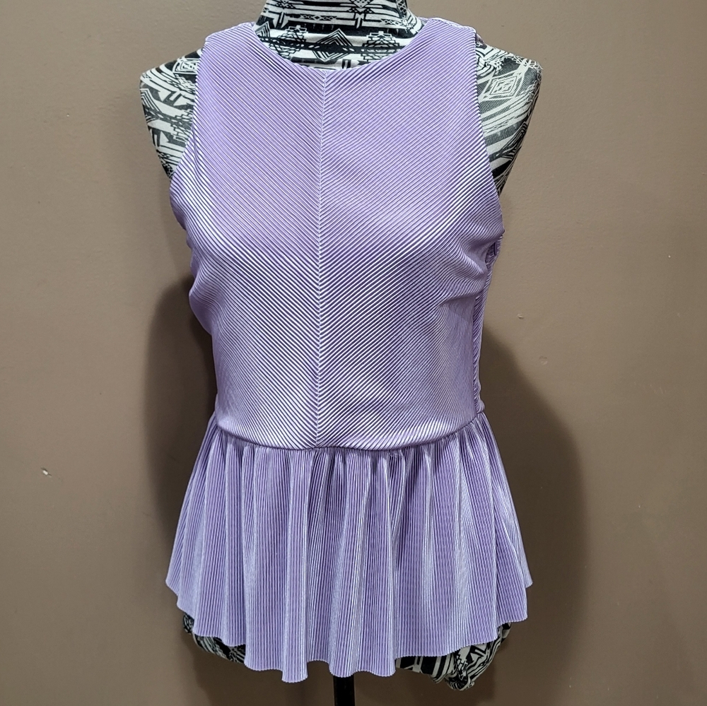 Halogen Purple Sleeveless Pleated Peplum Tank Top sz S